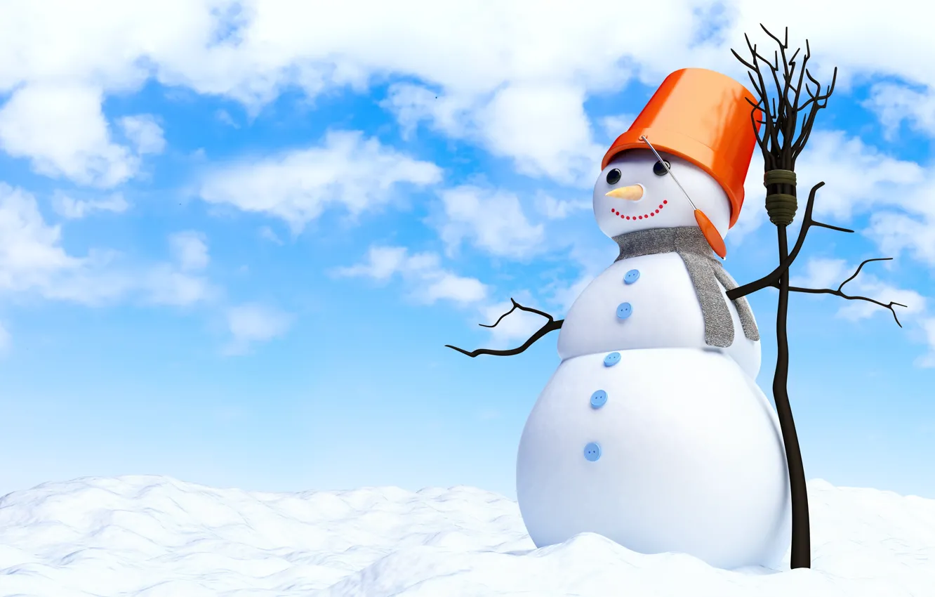 Photo wallpaper snow, new year, snowman, broom, new year, snow, merry christmas, snowman