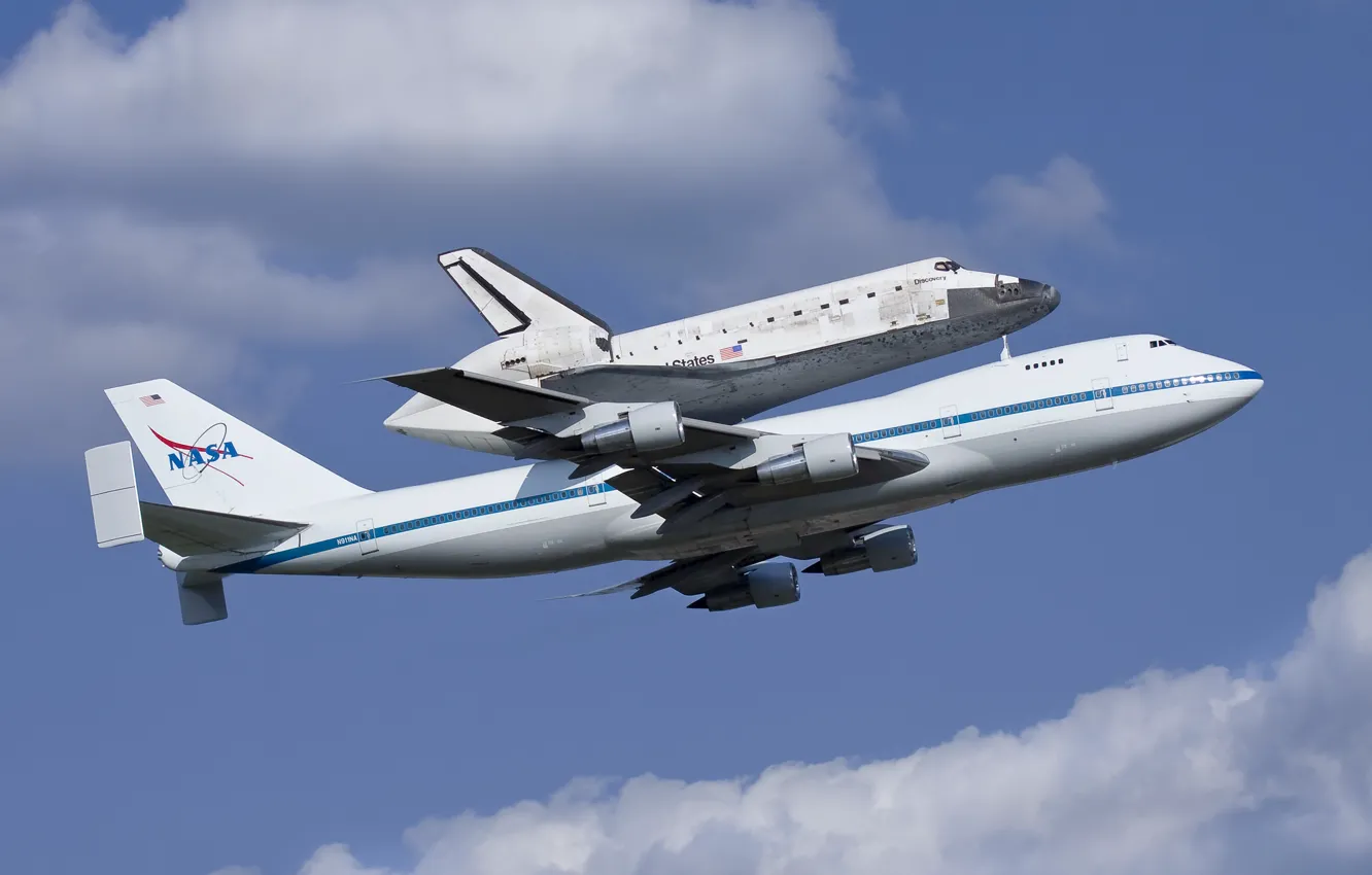 Photo wallpaper Shuttle, Discovery, the plane, NASA, Discovery, Boeing 747