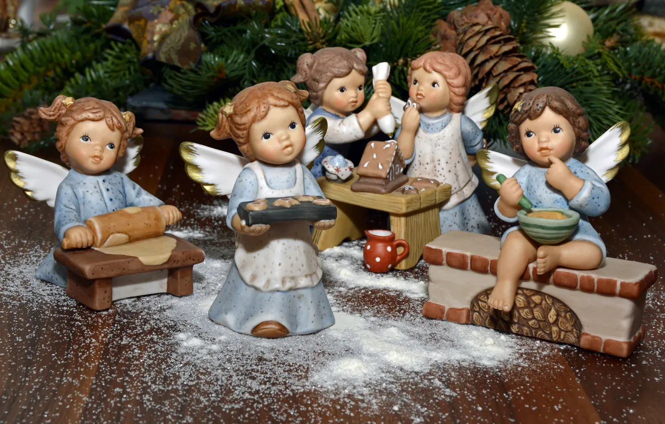 Photo wallpaper children, toys, new year, Christmas, angels, cookies, the plot, kitchen