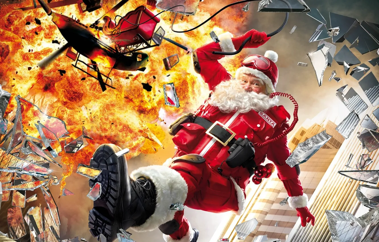 Photo wallpaper the explosion, new year, the situation, sleigh, Santa