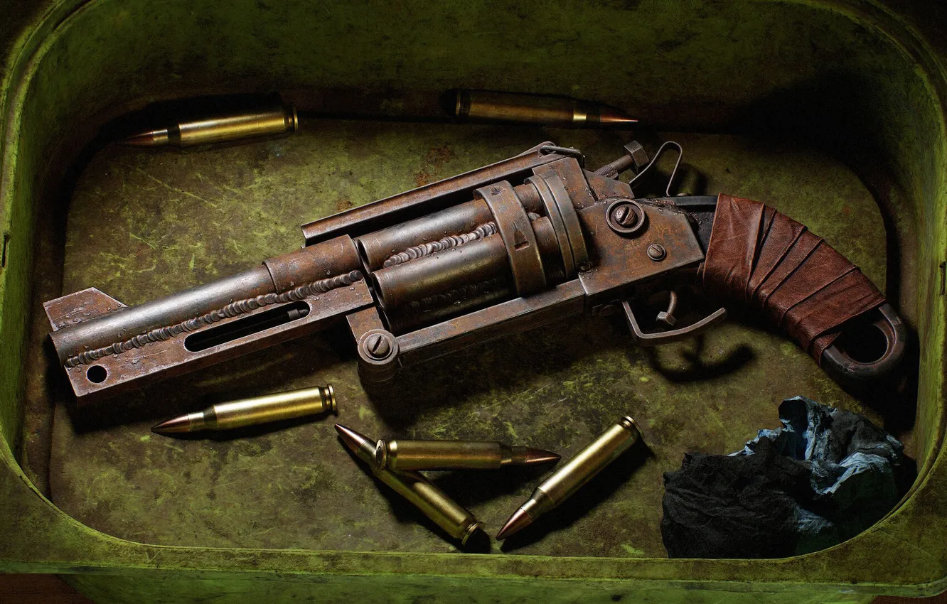 Photo wallpaper gun, revolver, rust, CGI, ammunition, Pilgrim (artist)