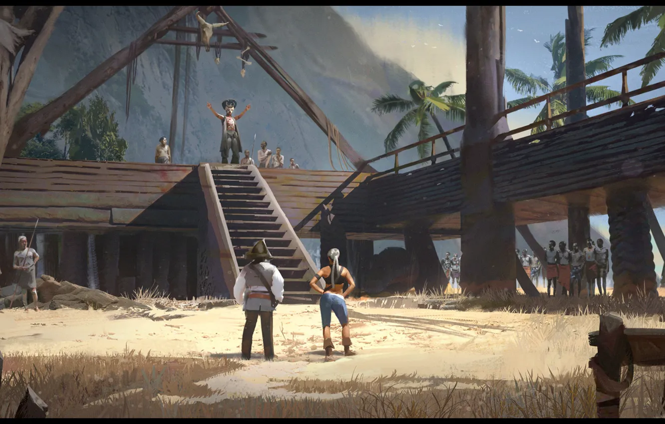Photo wallpaper mountain, pirates, the natives, brainstorm, Pirates In Camp