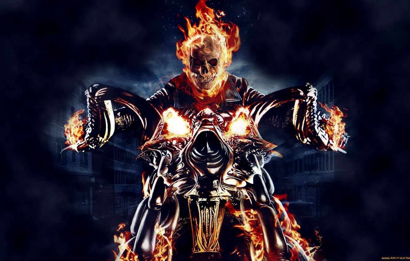 Photo wallpaper Ghost rider, flame, chertyaka