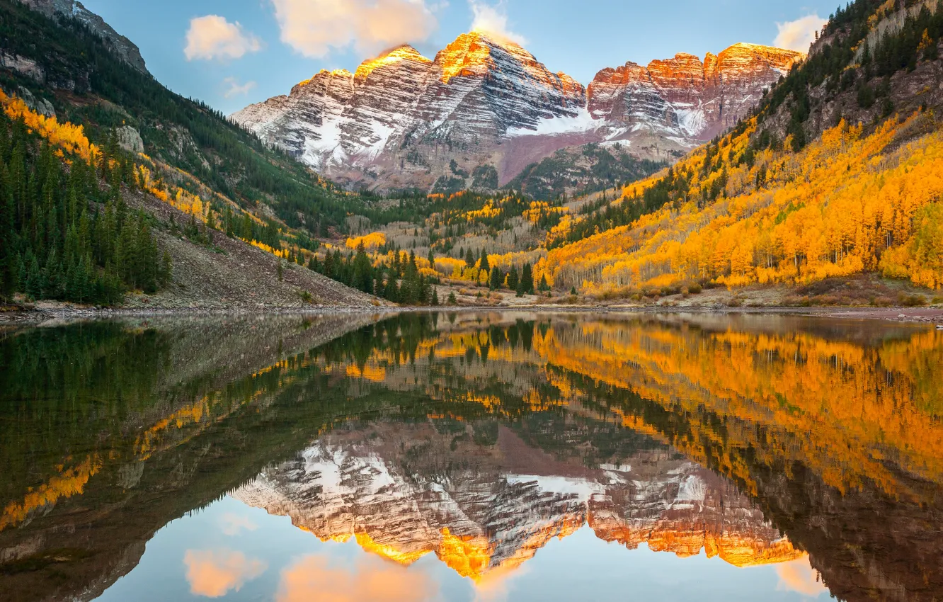 Photo wallpaper autumn, forest, reflection, lake, Colorado, USA, rocky mountains, state