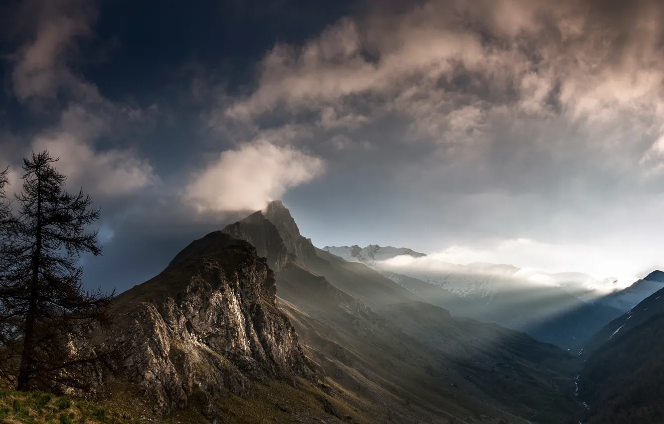 Photo wallpaper light, mountains, nature, morning