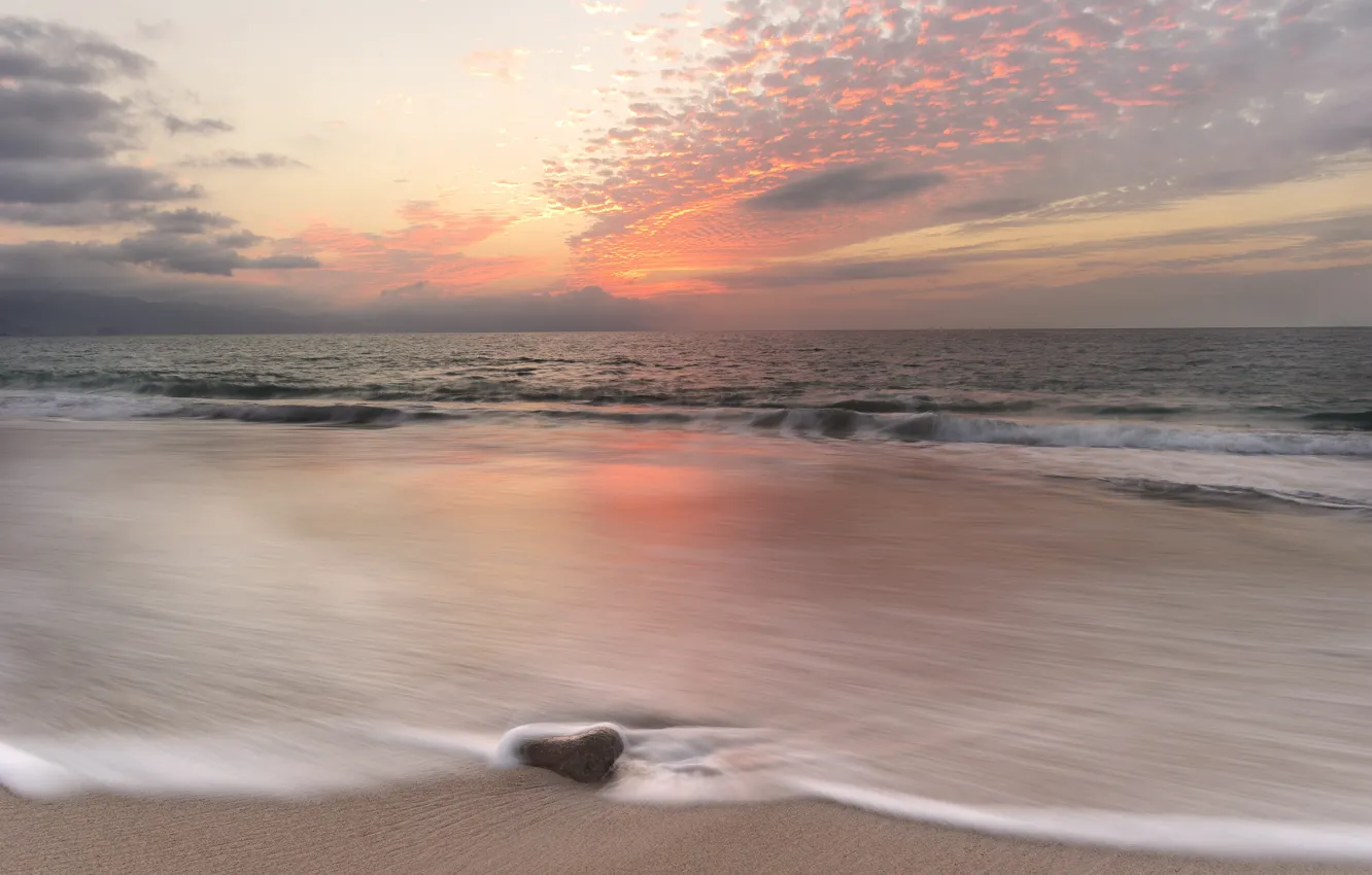 Photo wallpaper sea, sunset, shore, beach, sea, sunset, seascape, beautiful