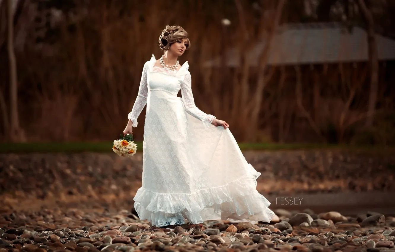 Photo wallpaper bouquet, dress, the bride, wedding