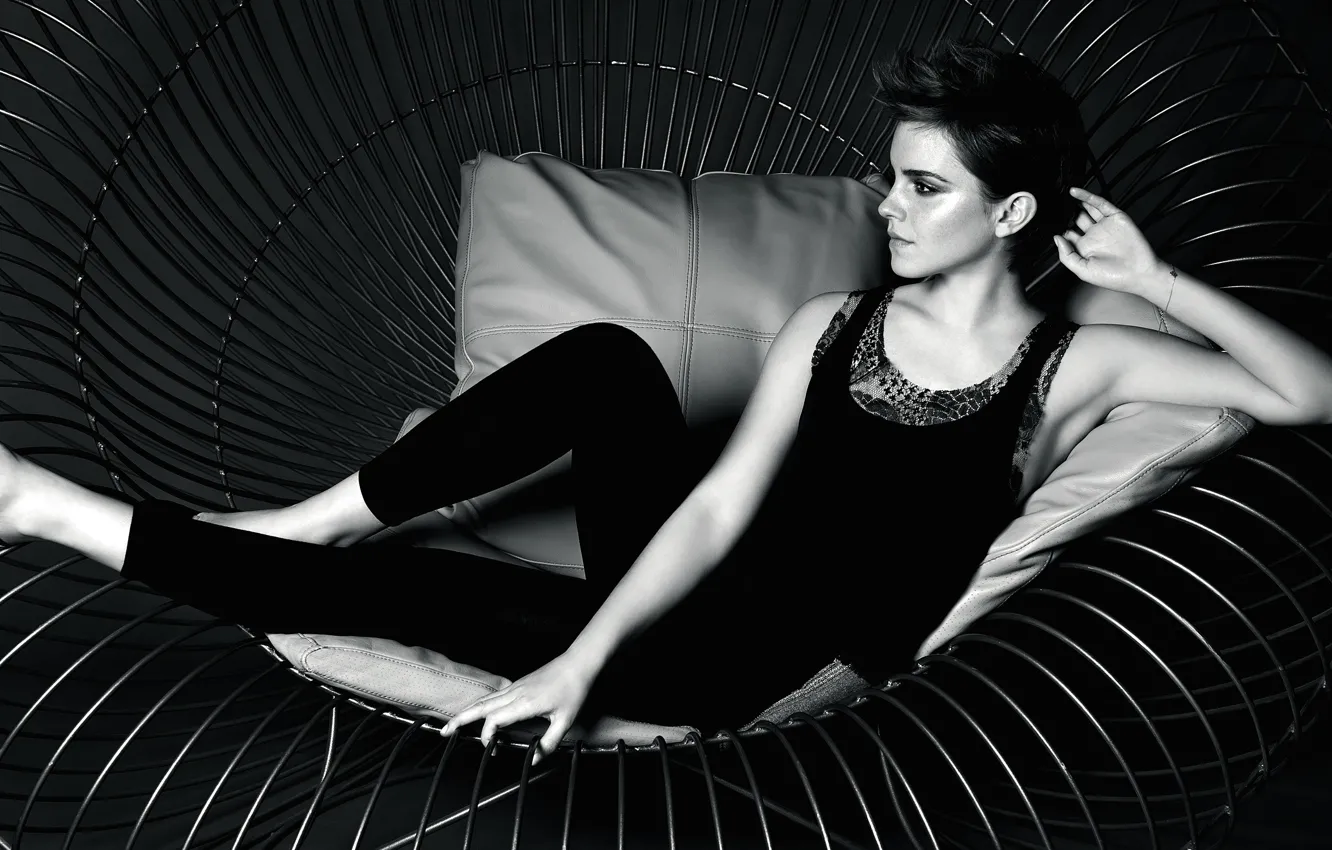 Photo wallpaper actress, lies, profile, black and white, beauty, beautiful, Emma Watson, Emma Watson
