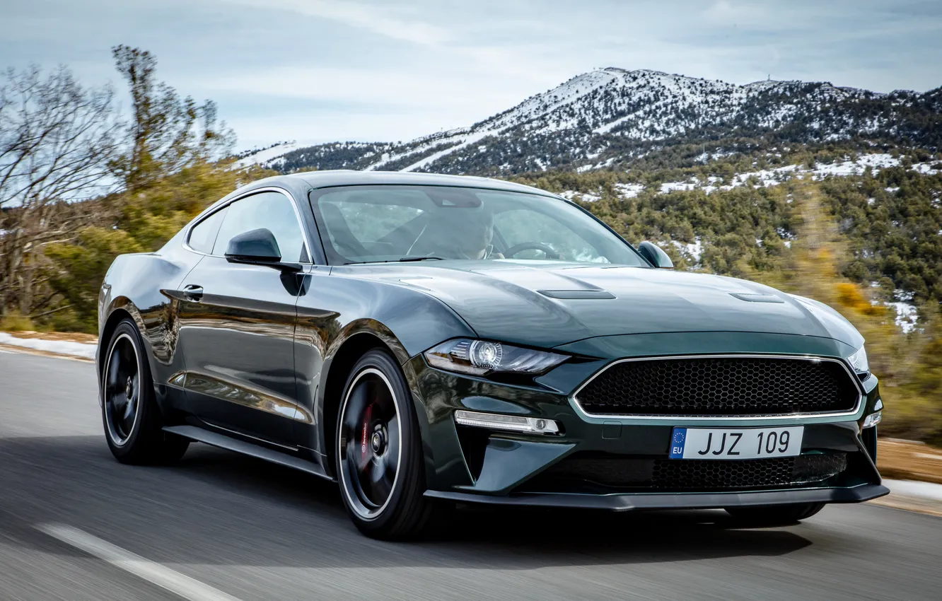 Photo wallpaper asphalt, mountains, Mustang, Ford, 2018, Bullitt, fastback