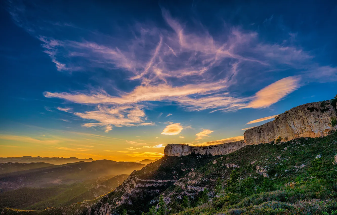 Photo wallpaper the sky, clouds, landscape, mountains, Spain, Catalonia