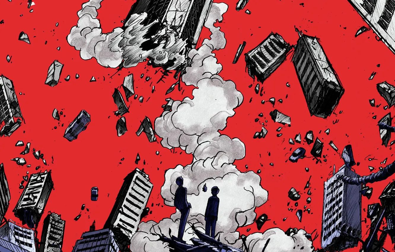 Photo wallpaper the explosion, the city, ruins, Mob Psycho 100, Kageyama Shigeo, Mob psycho 100, Arataka Reigate