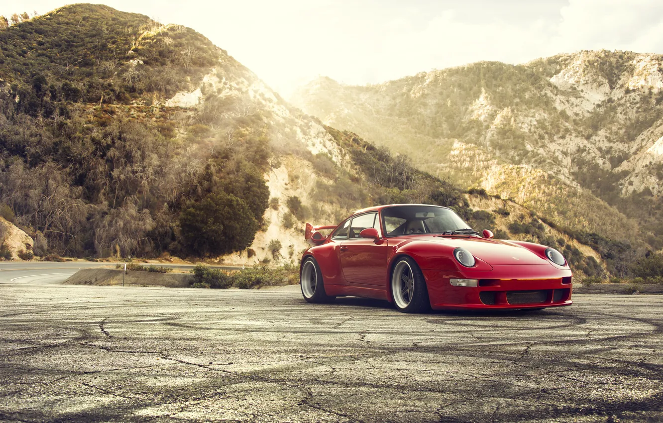 Photo wallpaper road, mountains, red, coupe, 911, Porsche, Porsche, Porsche
