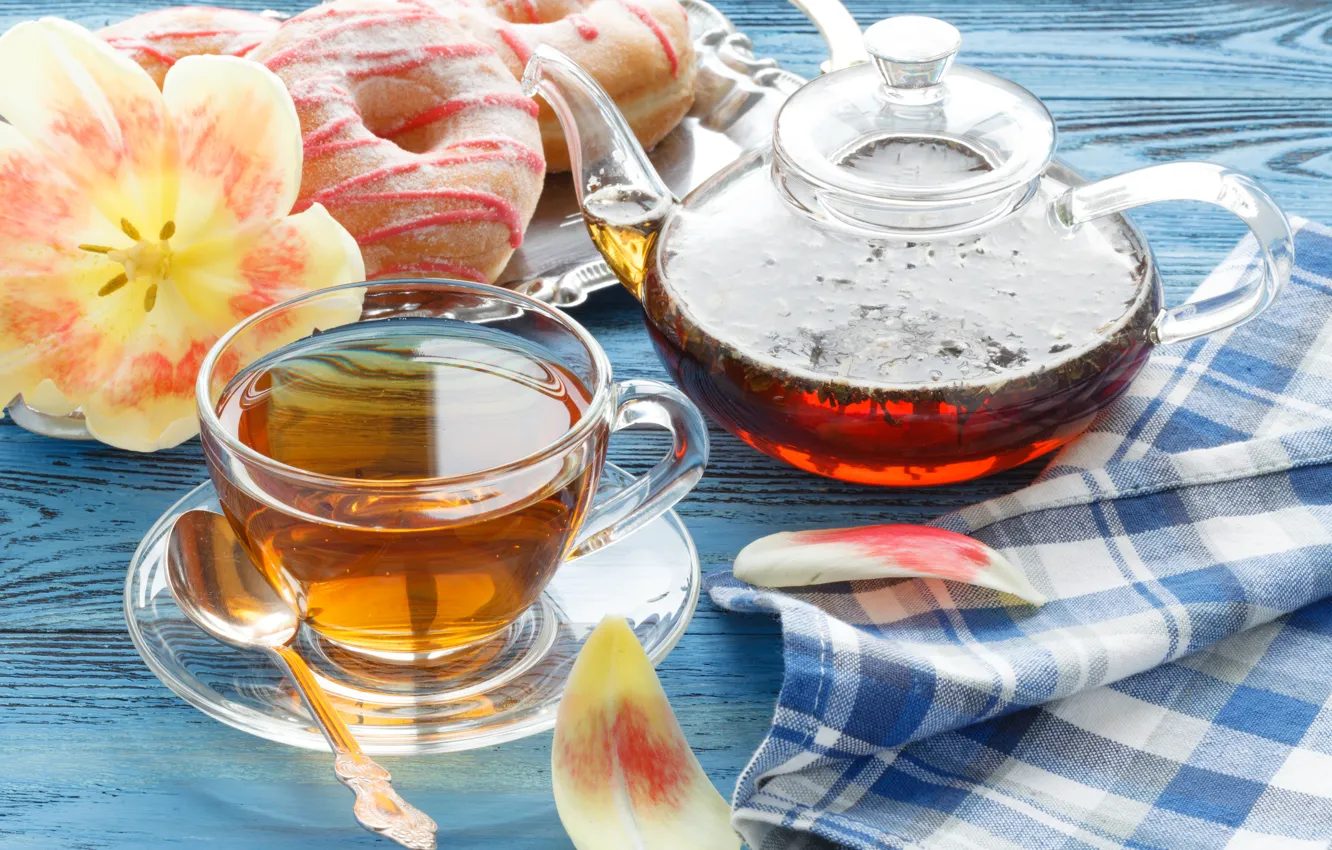 Photo wallpaper tea, Breakfast, donuts, Andrey Cherkasov