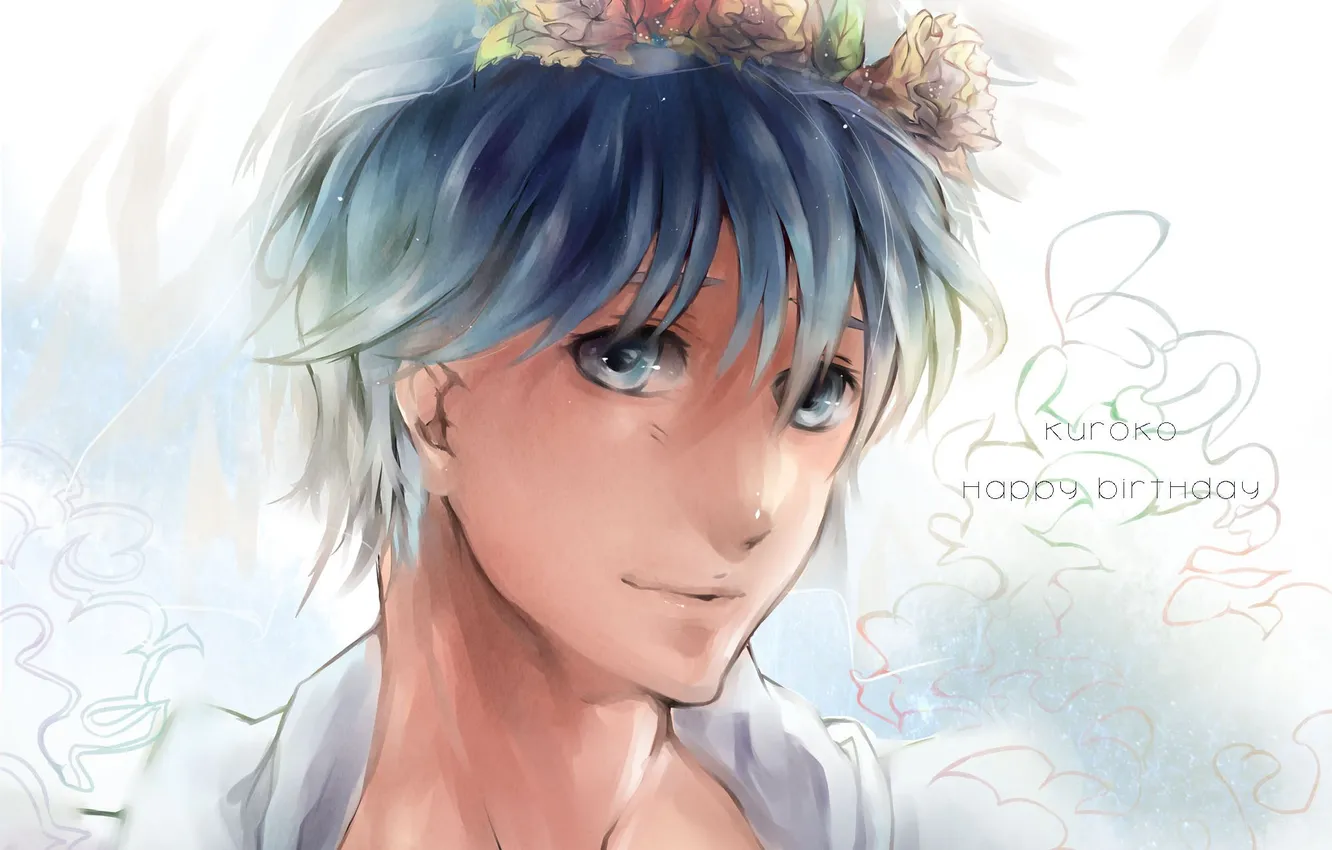 Photo wallpaper look, smile, guy, wreath, art, kuroko tetsuya, Kuroko from Basket, ling