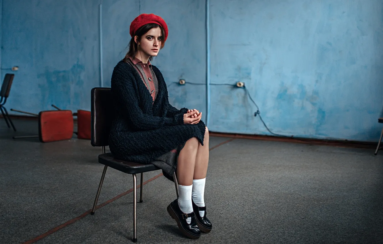 Photo wallpaper Girl, Look, Room, Chair, Beautiful, Sophia Alexandrov