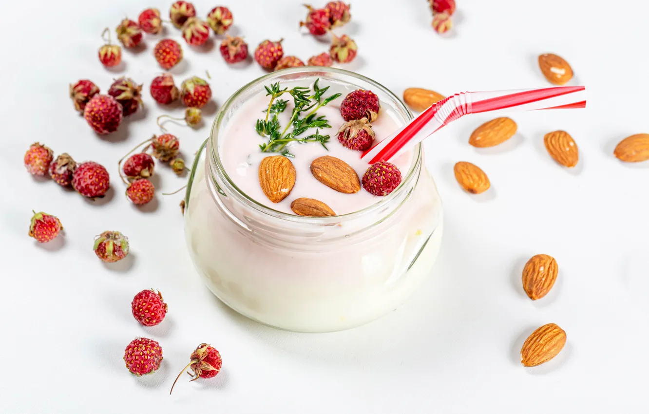 Photo wallpaper berries, Bank, yogurt