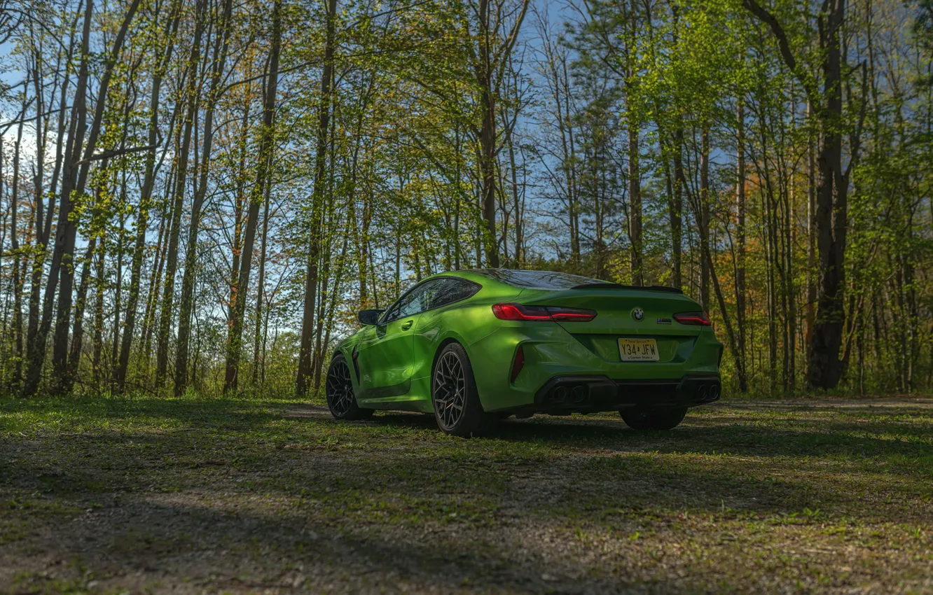 Photo wallpaper trees, coupe, BMW, Coupe, 2020, BMW M8, two-door, M8