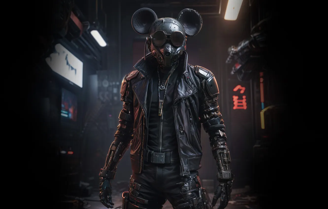 Photo wallpaper black, robot, mouse