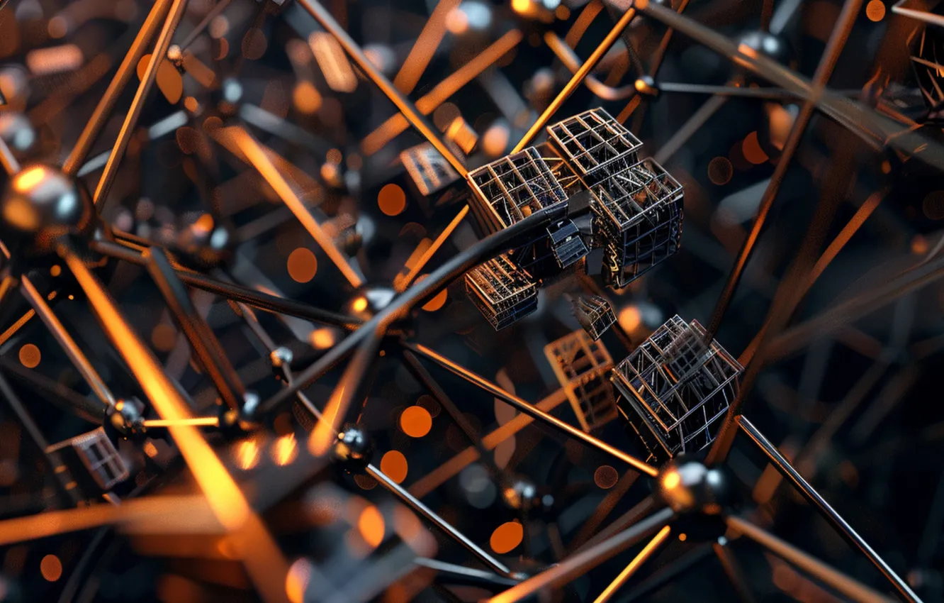 Photo wallpaper light, line, metal, abstraction, bokeh, AI art, neural network