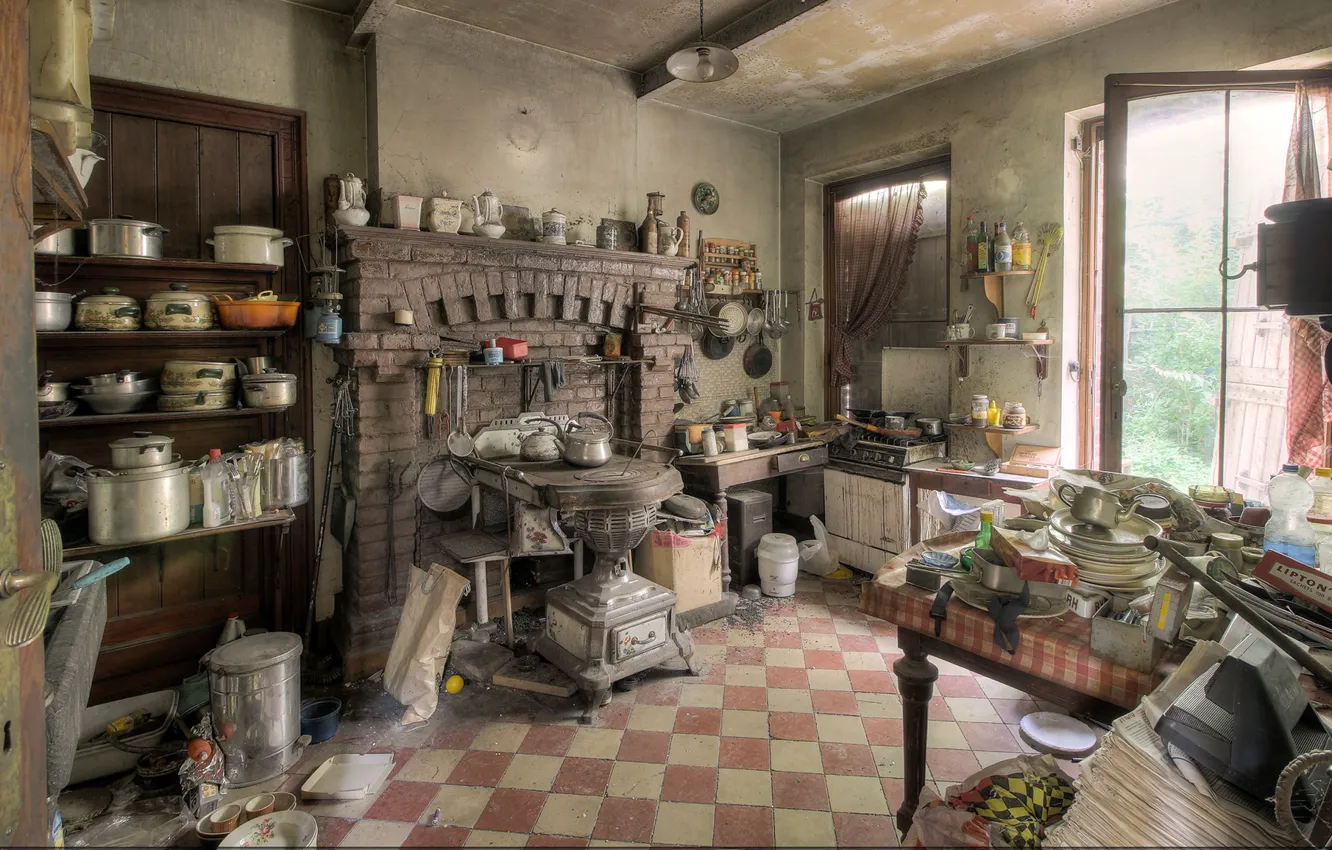 Photo wallpaper interior, kitchen, dishes