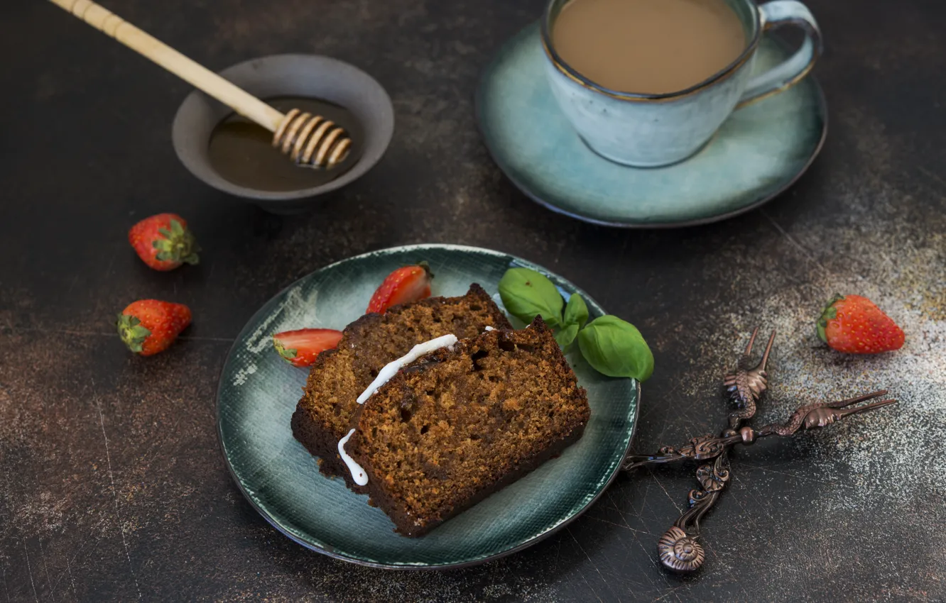 Photo wallpaper coffee, cake, dessert, honey, piece, Evgeshka999