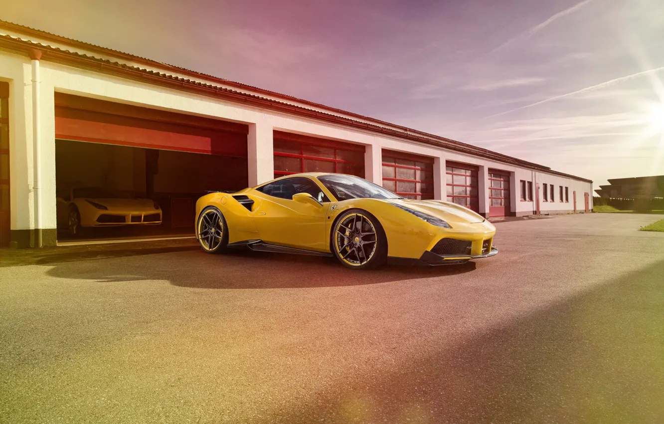 Photo wallpaper machine, auto, garage, Ferrari, Ferrari, Rosso, Novitec, 488 GTB