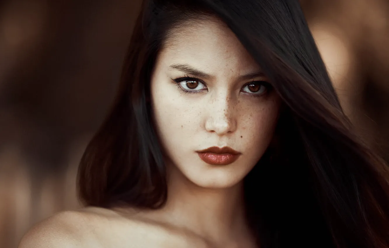 Photo wallpaper girl, portrait, freckles, France, brown-eyed, PortraitsBySam, Rennes