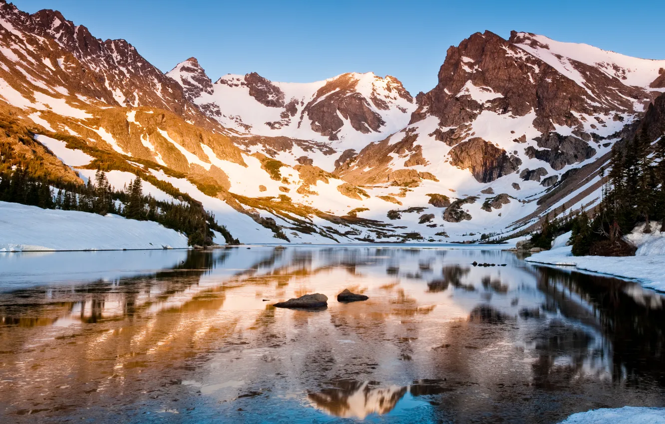 Photo wallpaper mountains, nature, lake, reflection, spotted