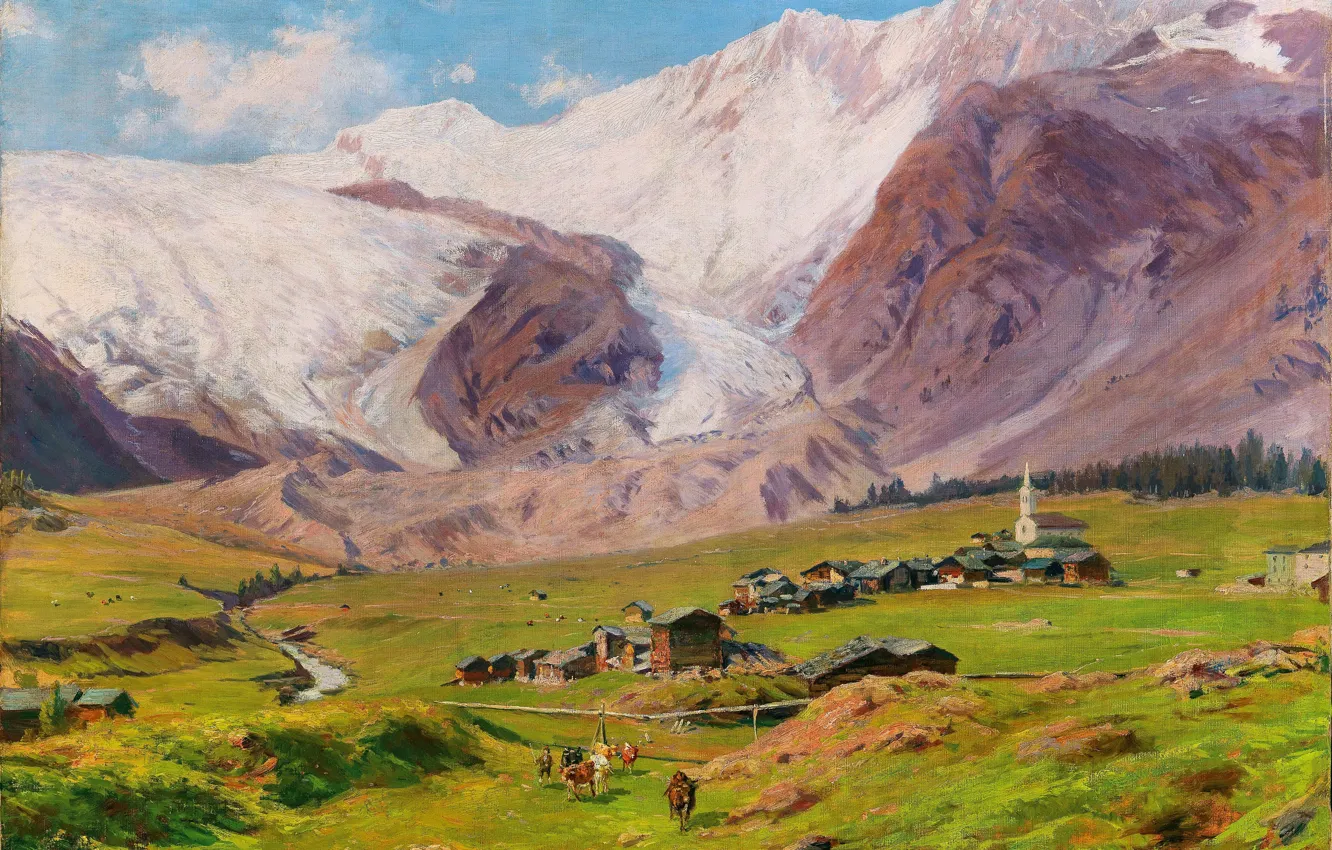 Photo wallpaper mountains, home, picture, Switzerland, Alps, Italian artist, Silvio Poma, Silvio Poma