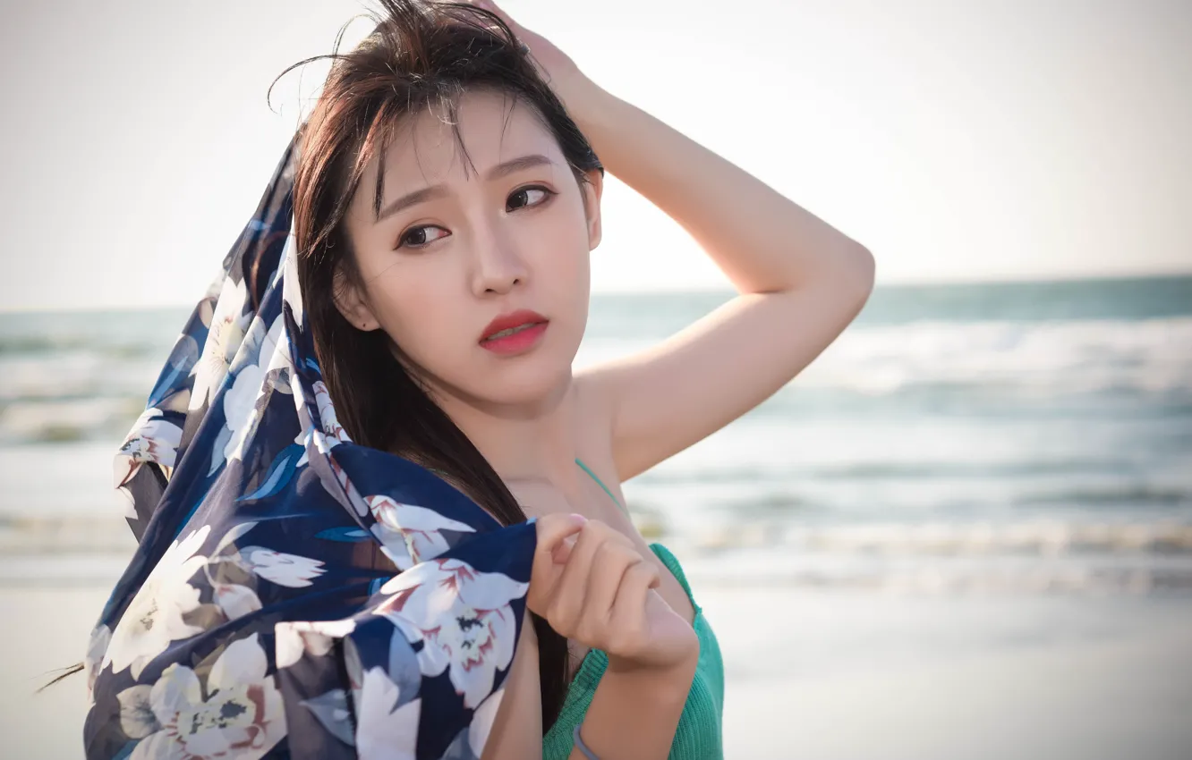 Photo wallpaper girl, face, background, shawl