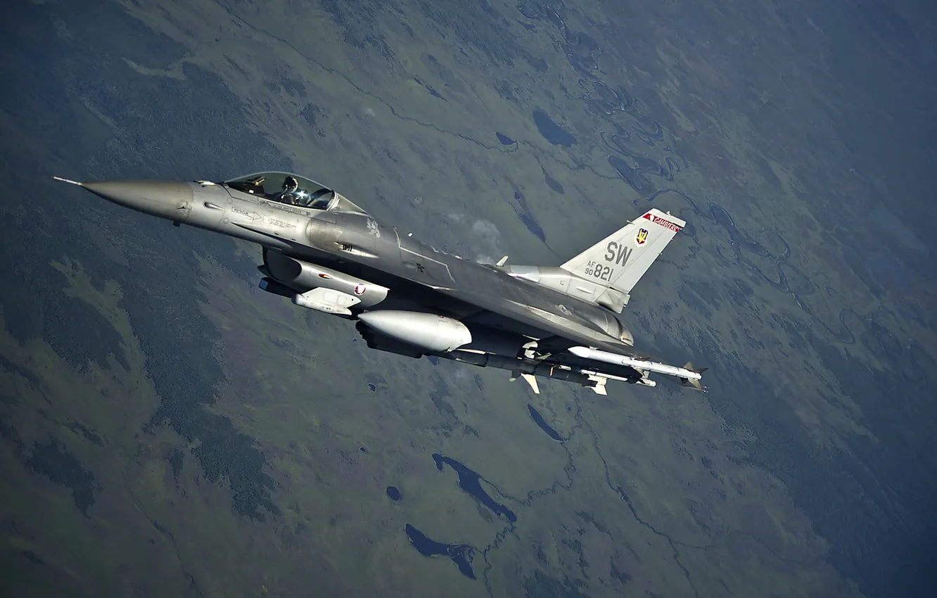Photo wallpaper fighter, flight, F-16, Fighting Falcon