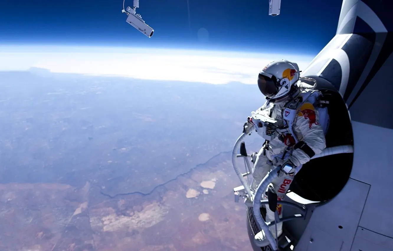 Photo wallpaper jump, stratosphere, Felix Baumgartner, Felix Baumgartner