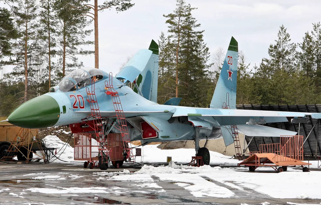 Photo wallpaper airbase, Sukhoi, Su-27UB, Flanker-С, Gazovka TECH, Bologoe Tver oblast, joint basing airfield, double training-combat fighter