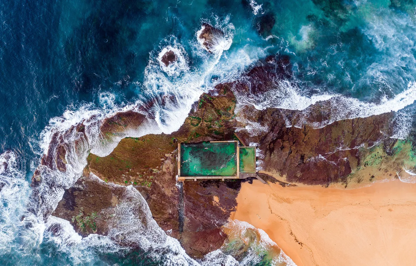 Photo wallpaper The ocean, Australia, Sydney, Australia, Sydney, Bird's-eye view, Rock pool, Mona Vale