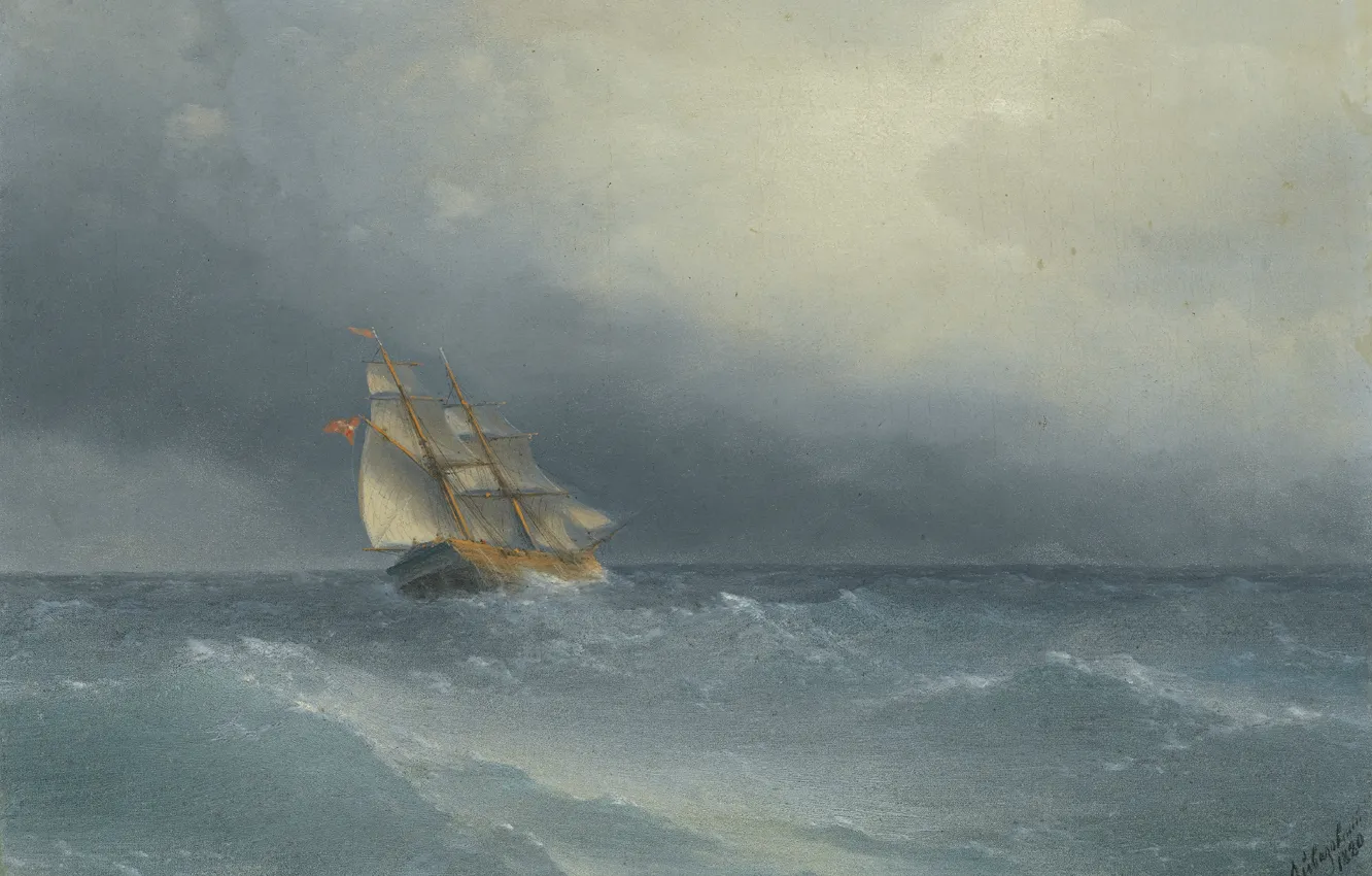 Photo wallpaper ship, picture, sail, seascape, 1880, Ivan Aivazovsky, The Oncoming Storm