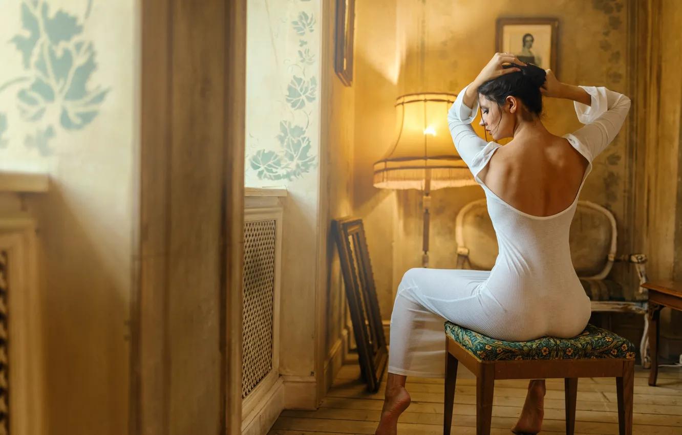 Photo wallpaper pose, back, figure, dress, neckline, Disha Shemetova, DISHA Shemetova, Sergey Bogatkov