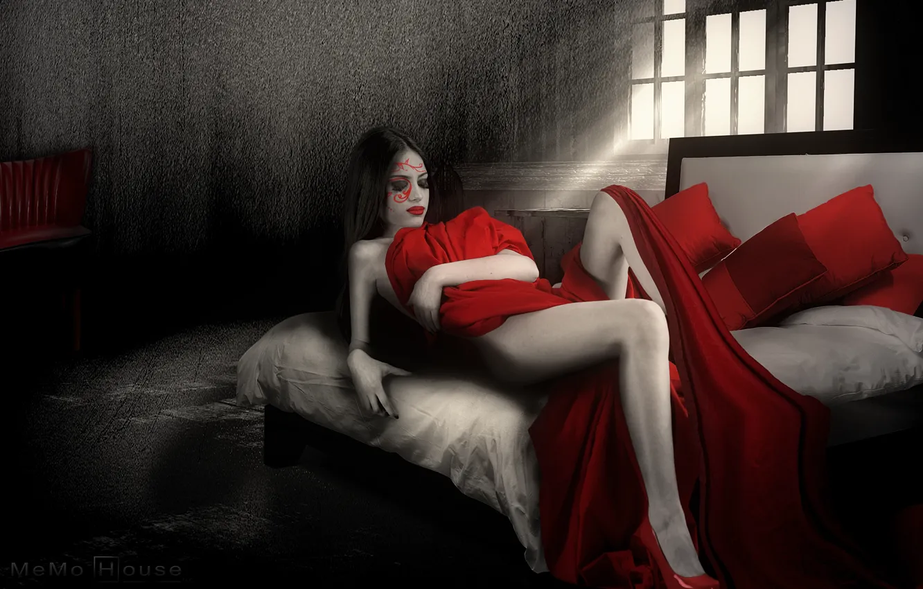 Photo wallpaper fantasy, Photoshop, photography, girls, red solo, Sigua