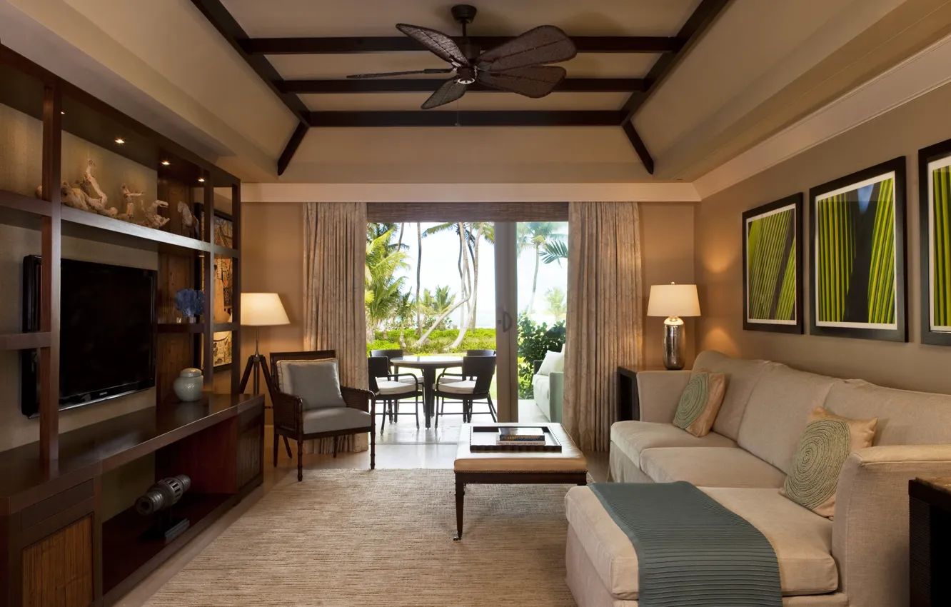 Photo wallpaper room, sofa, furniture, picture, chair, TV, curtains, table