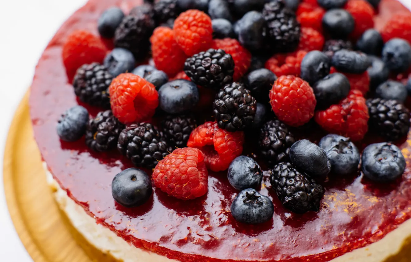 Photo wallpaper berries, raspberry, cake, BlackBerry, jelly, blueberries
