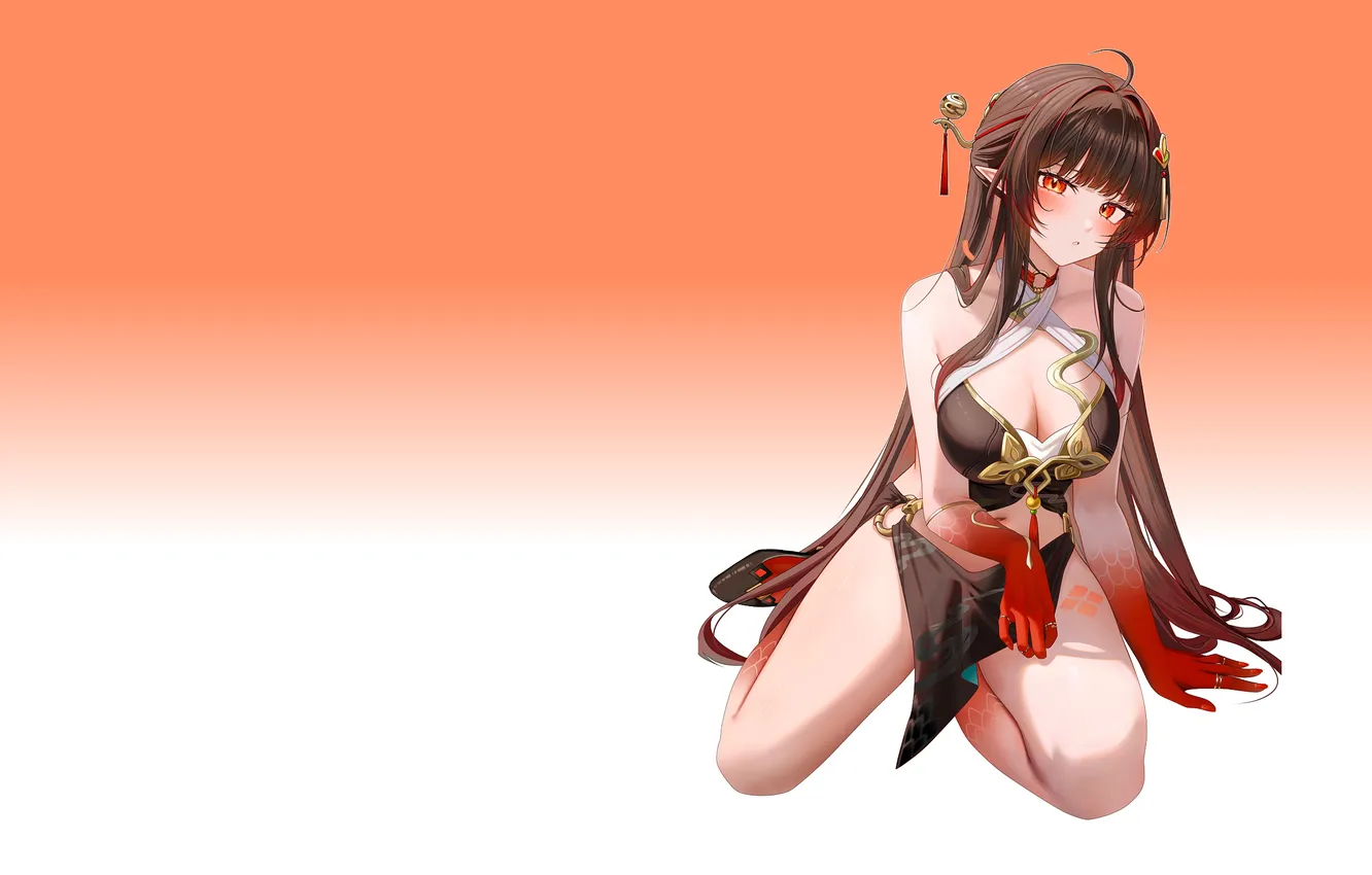 Photo wallpaper kawaii, red, girl, anime, red eyes, pretty, brunette, babe