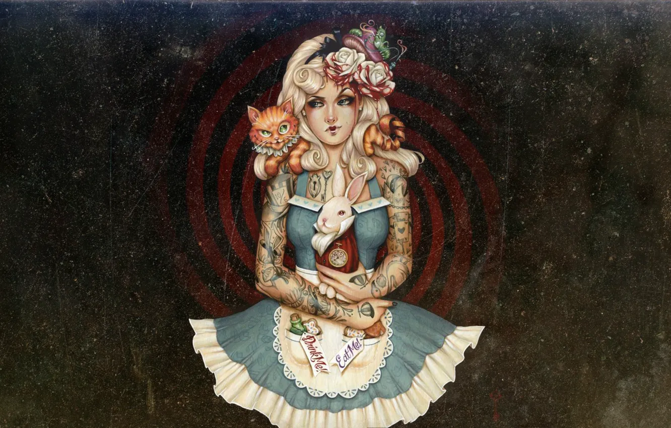 Photo wallpaper painting, artwork, illustration, Alice-in-Wonderland