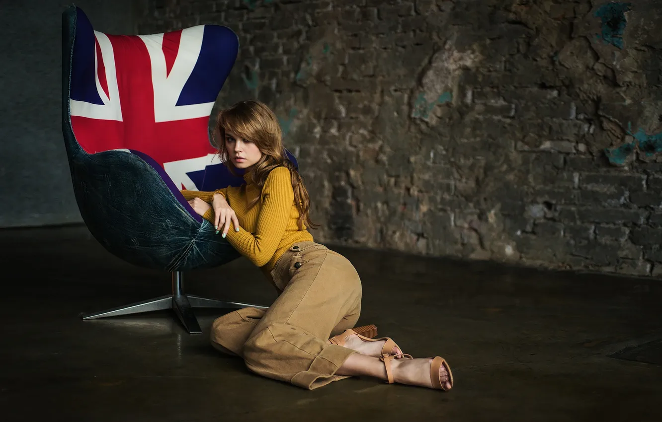 Photo wallpaper Girl, Yellow, Jacket, Chair, Beautiful, Studio, Anastasia Shcheglova