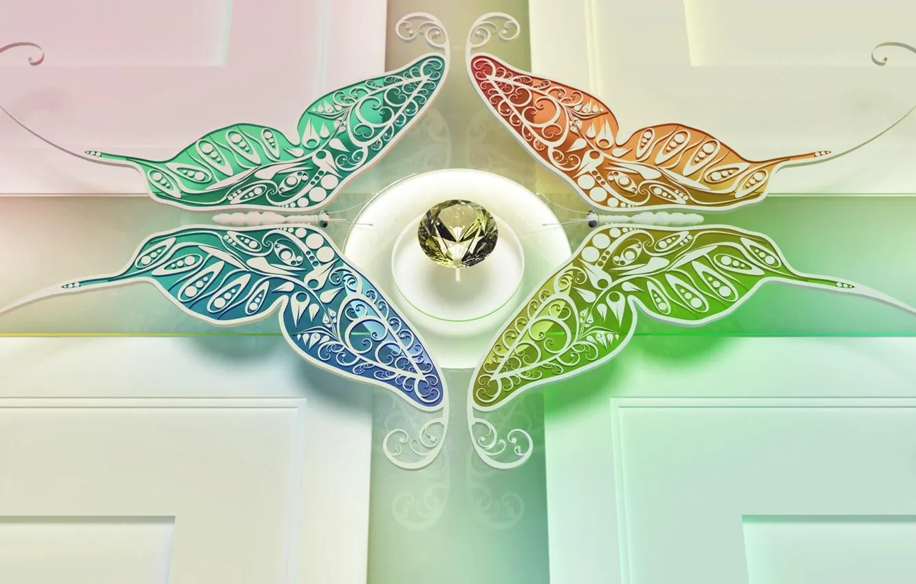 Photo wallpaper crystal, butterfly, stone, faces