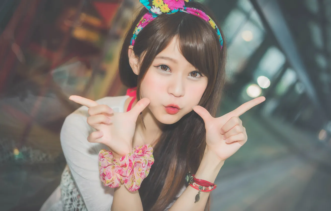 Photo wallpaper gestures, facial expressions, Oriental girl