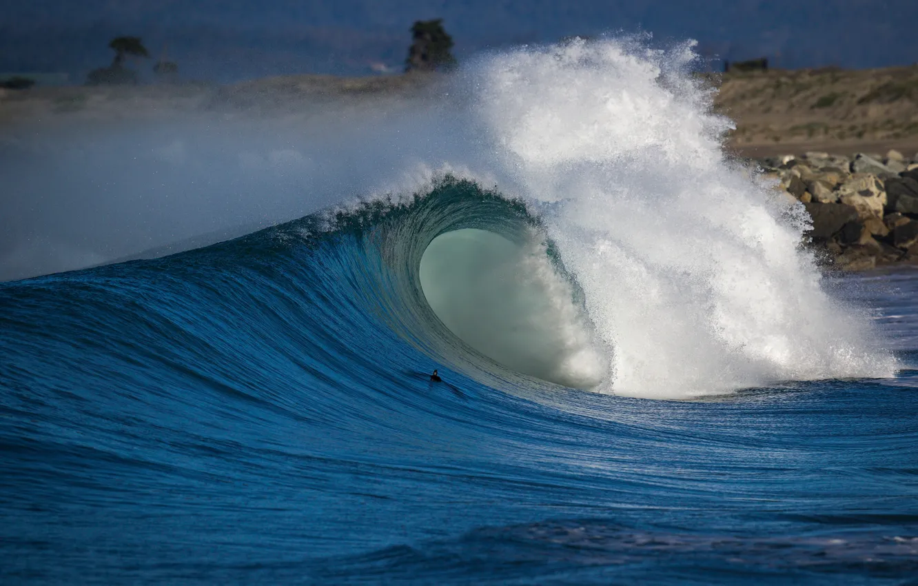 Photo wallpaper sea, wave, foam, squirt, stones, shore