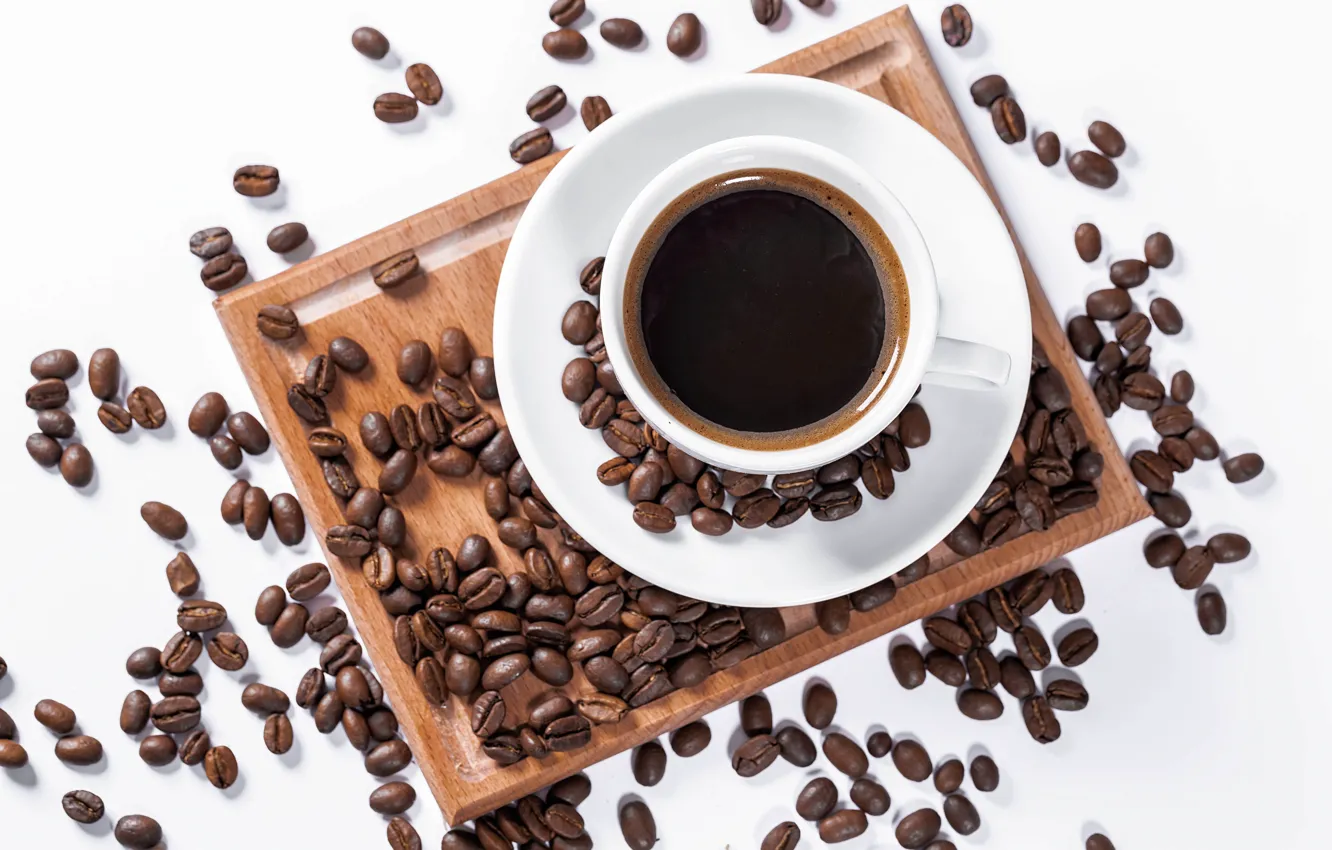 Photo wallpaper coffee, Cup, white background, grain