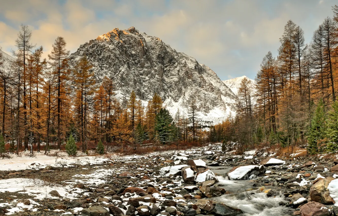 Photo wallpaper mountains, rocks, snow, stones, cold