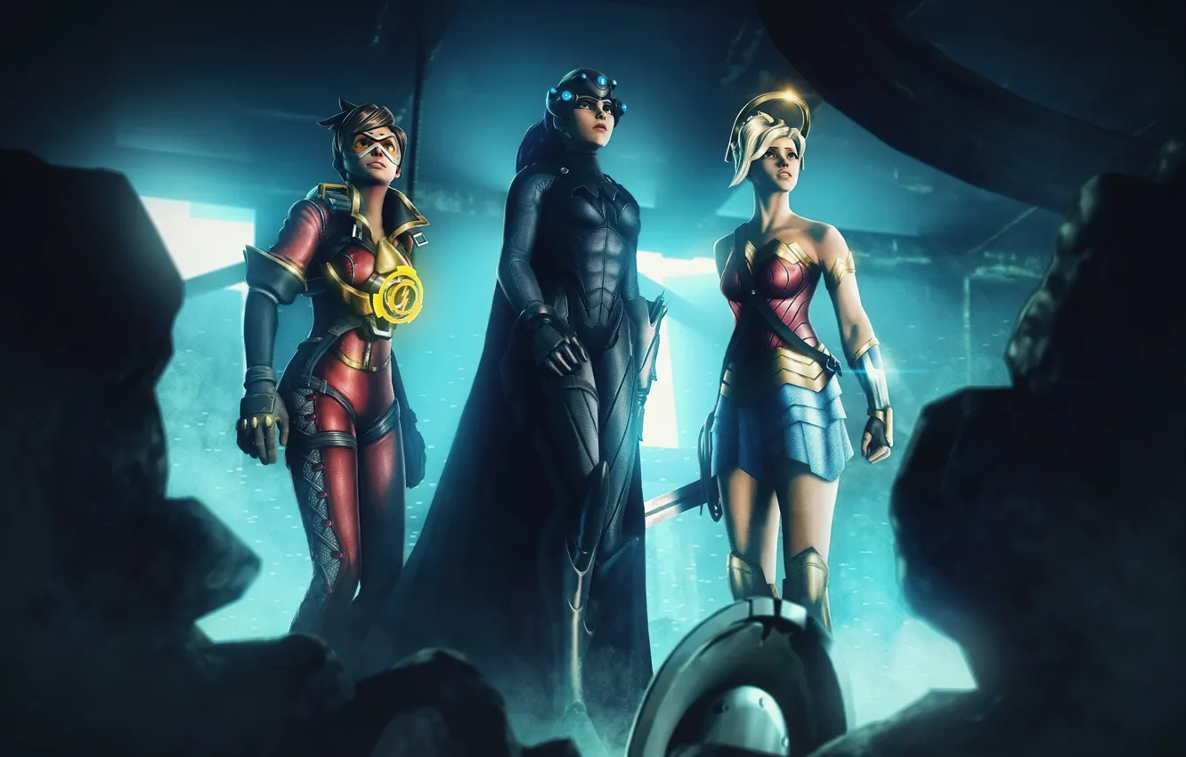Photo wallpaper Batwoman, Tracer, Wonder Woman, Fortnite