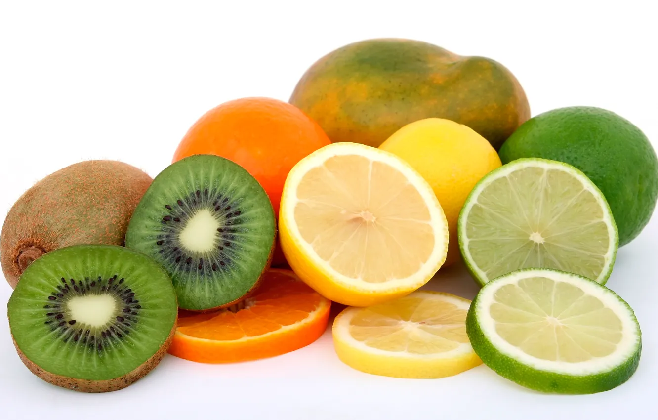 Photo wallpaper lemon, orange, kiwi, lime, fruit, mango