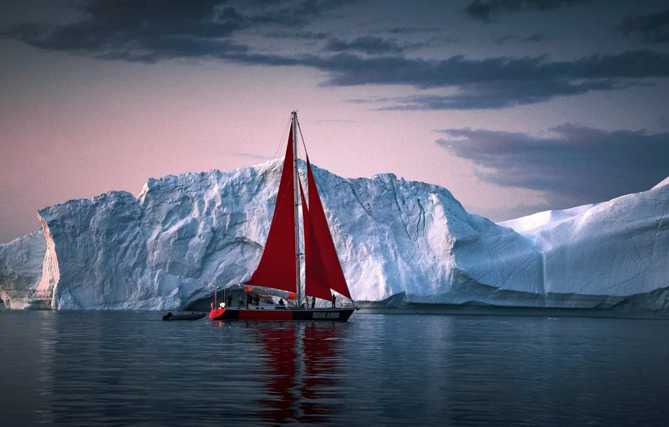 Photo wallpaper sea, yacht, ice, icebergs, Greenland
